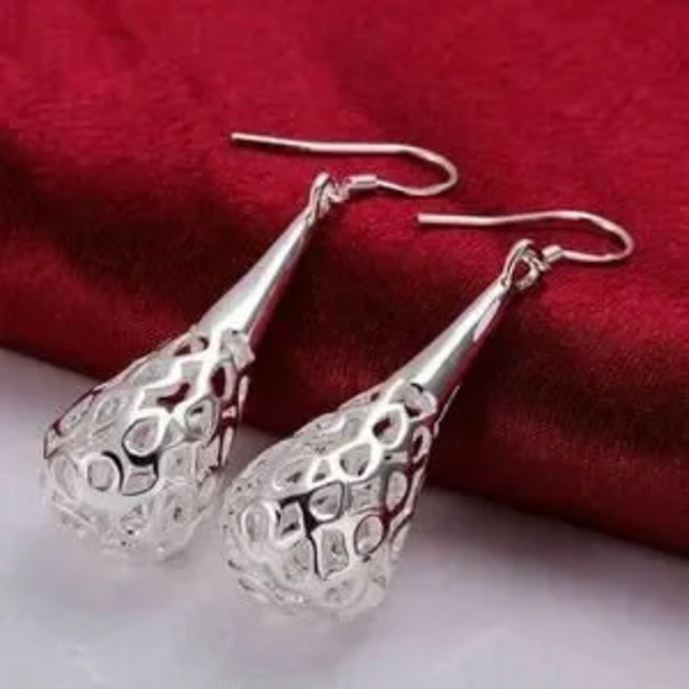 925 Sterling Silver Teardrop Earrings Ornate Women's Vtg Boho Fashion Gift